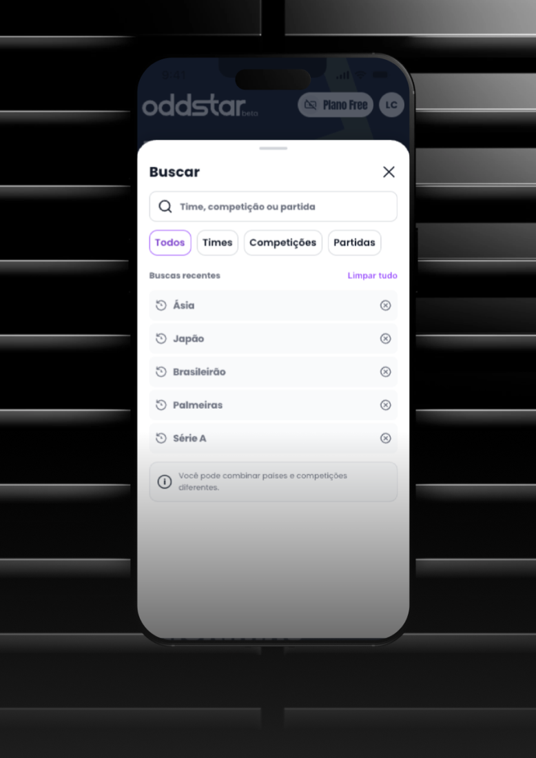 Busca global da Oddstar em mockup de celular