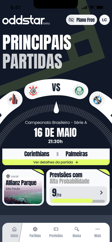 Página inicial da Oddstar com Busca na navegação inferior