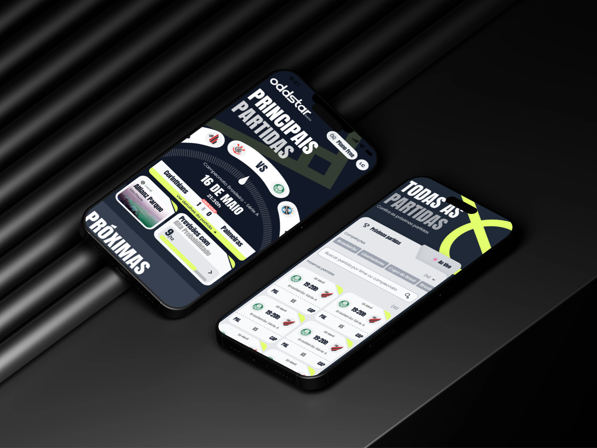 Home e lista de partidas da Oddstar em dois celulares