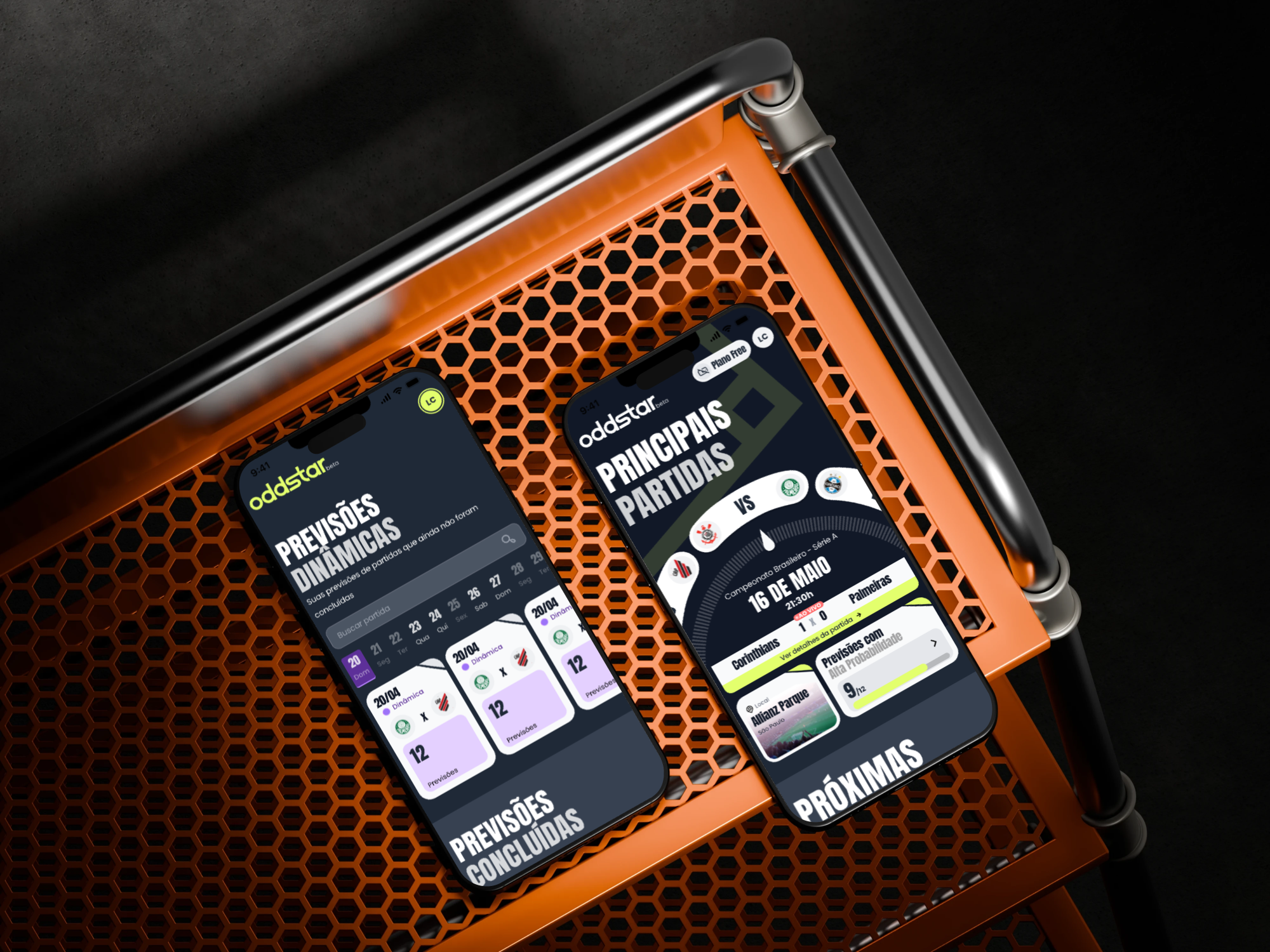 Mockup original das previsões dinâmicas e da home da Oddstar