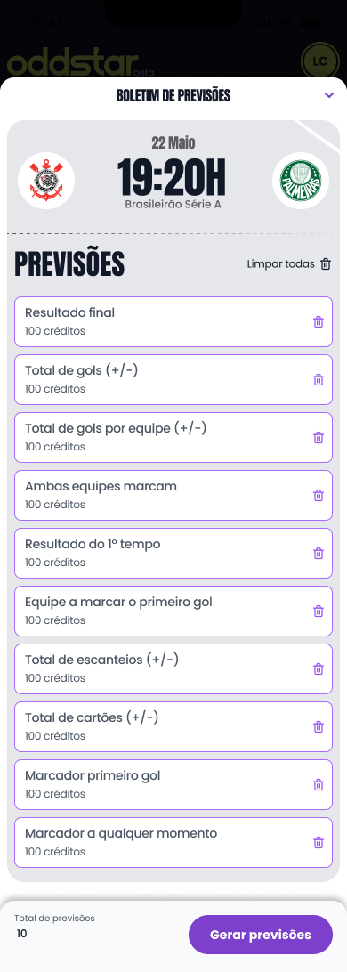 Tela original: Boletim de previsões