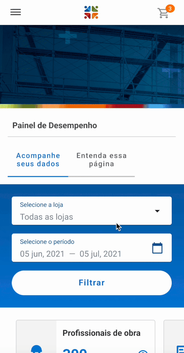 Demonstração animada da navegação no painel mobile